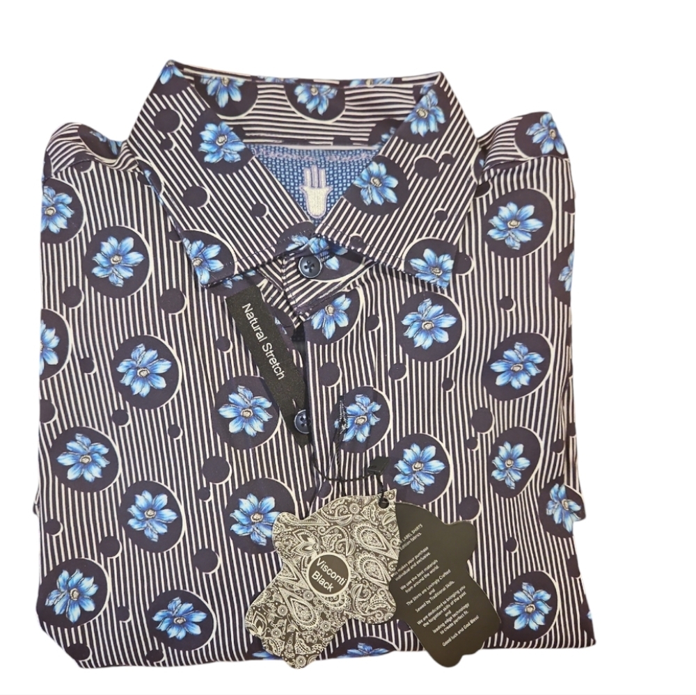 Visconti Floral Stripe Button Down Shirt Navy White Nwt Men's Sz M — image 3 of 8